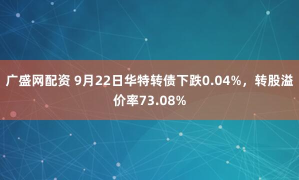 广盛网配资 9月22日华特转债下跌0.04%，转股溢价率73.08%